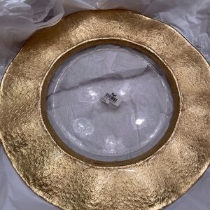 Pier 1 Gold Rimmed Ruffled Edge Serving Dish Plate NWT
